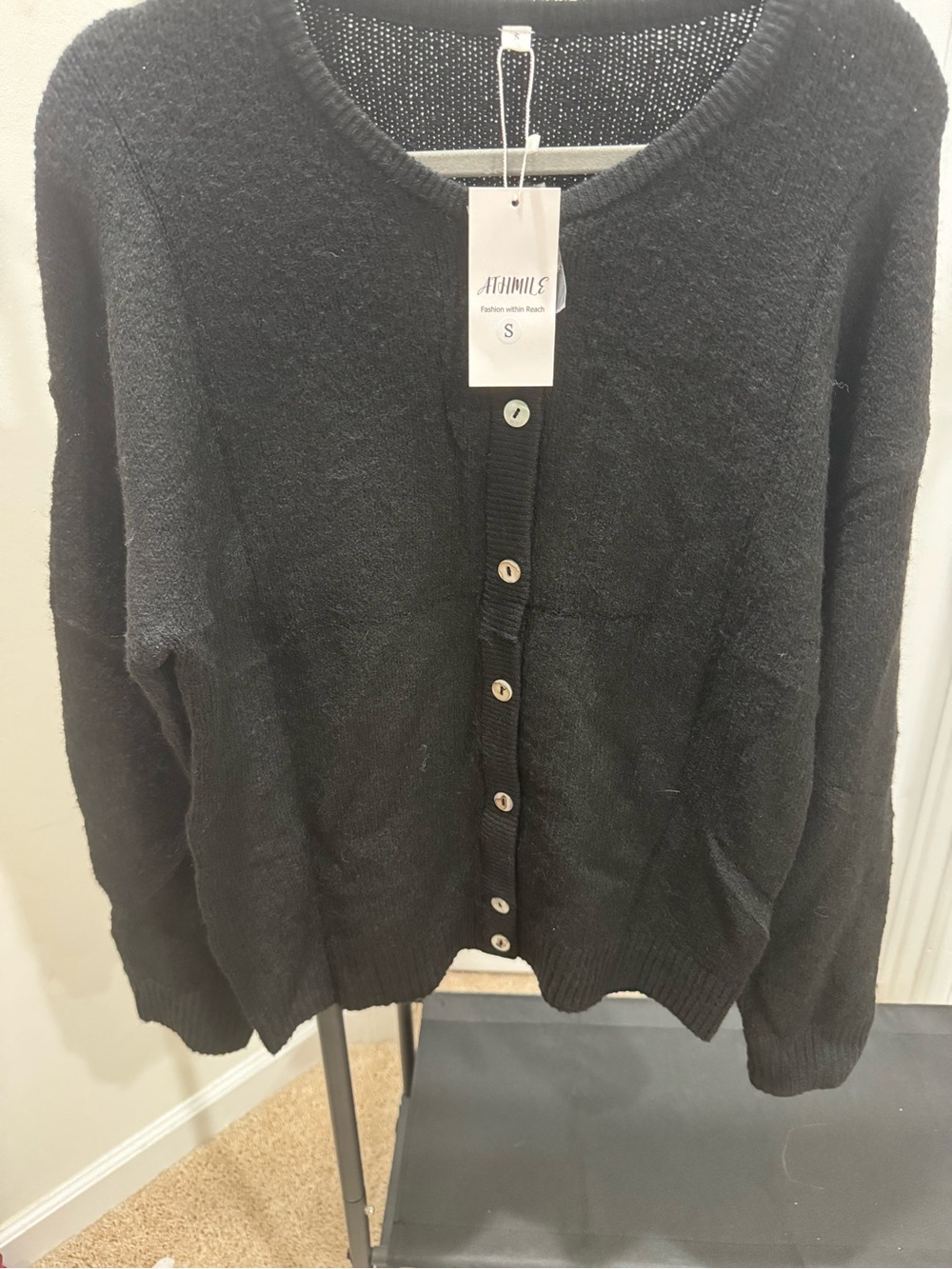 Black Button-Front Knit Cardigan